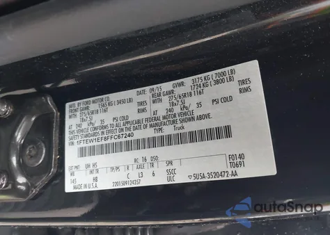 2015 Ford F-150 Lariat from USA, damaged, VIN 1FTEW1EF8FFC67240